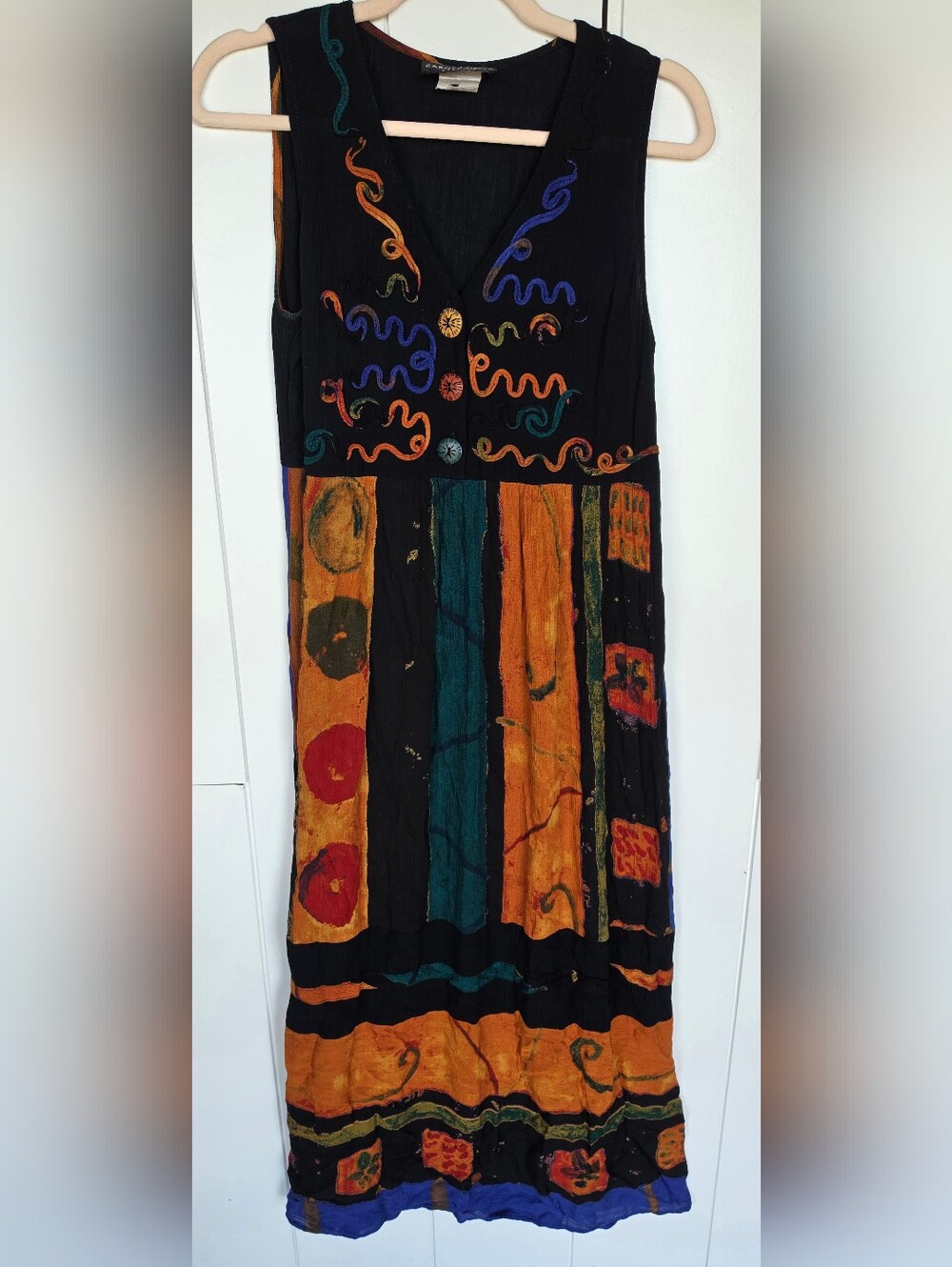 Vtg Artsy Rayon CAROLE LITTLE Sleeveles Maxi Dress